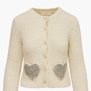 LoveshackFancy Cream Cardigan with Heart Embellishments